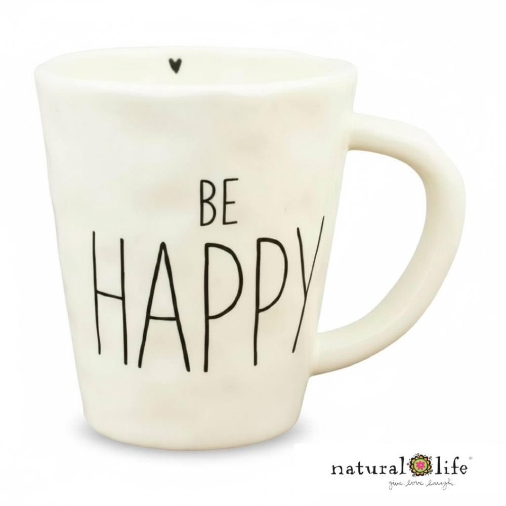 Natural Life Artisan BE HAPPY Cottagecore Bohemian Ceramic Mug NEW - Picture 9 of 9